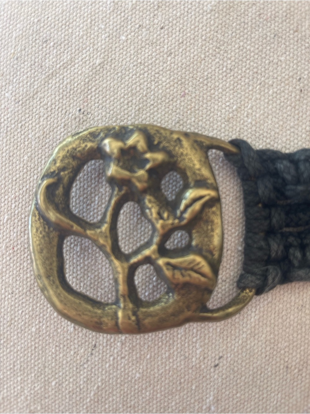 Vintage Collectors Brass Macramé Belt Boho Hippie Festival Woven Belt Black